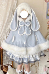 [Woolen Rabbit Ears] Bow Lop-eared Rabbit Sweet Lolita Cloak Coat - Blue - 5