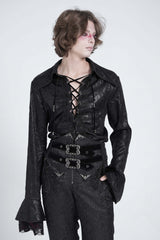 Black Long Trumpet Sleeves Lace-Up Men's Gothic Swallow-tailed Blouse - Product - 3