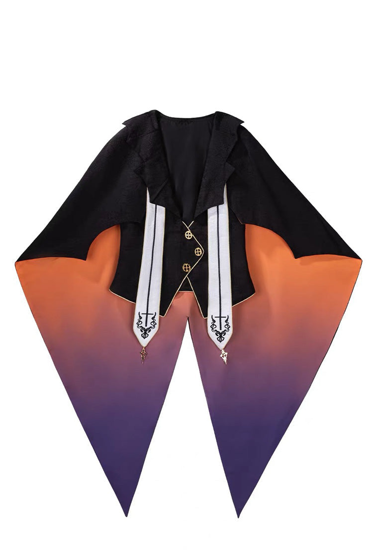 Black/Brown [Little Devil] Stand Collar Long Sleeves Gradient Print Ruffle Bowknot Gothic Prince Ouji Lolita Set - Product - 10