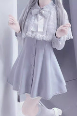 Aqua Shawl Lace Chiffon Long Sleeves Lace Slim Jirai Kei Dress - Product - 3