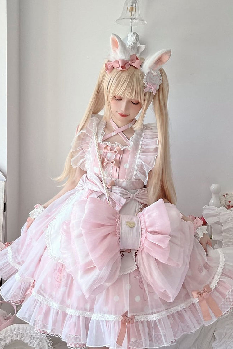 Light Pink Big Bowknot Metal Heart Nameplate Lolita Backpack - Product - 2