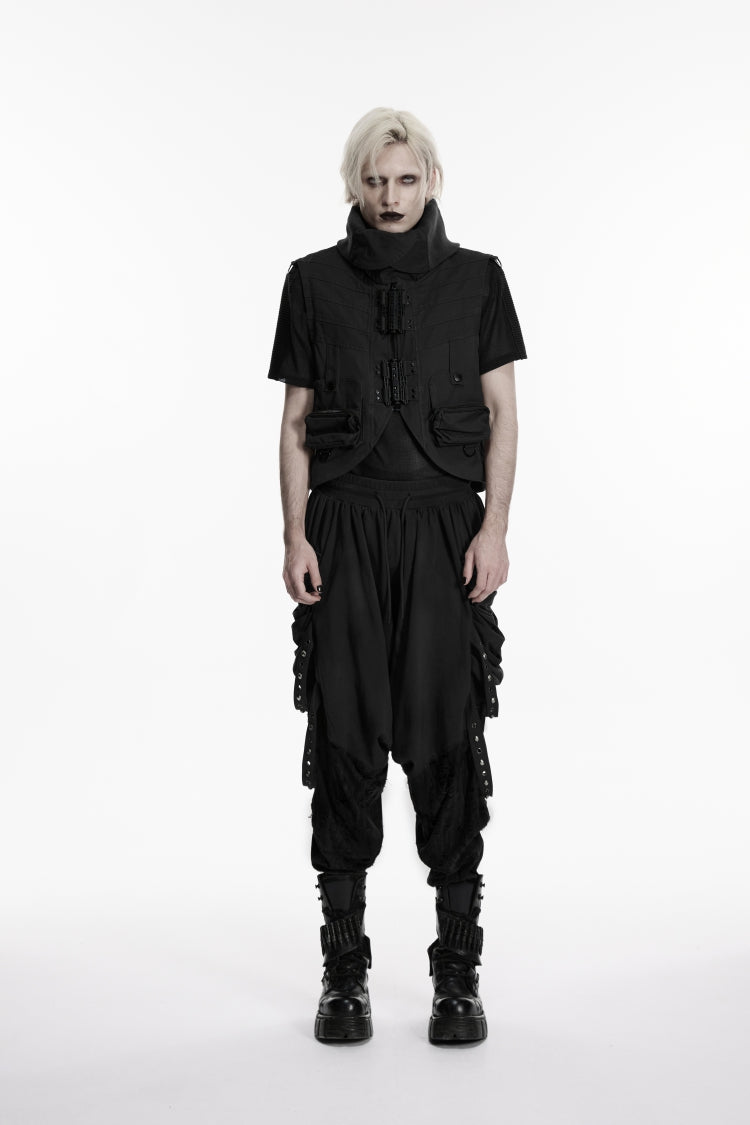 Black Studded Pleated Eyelet Men's Punk Handsome Cool Pants - Product - 3