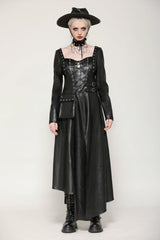 Black Women's Punk Long Sleeves Cut-Out Side Slit Irregular Hem Dress - Product - 5