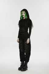 Black Ripped Zippered Eyelet Women's Punk Unedged Decadent Denim Pants - Product - 4