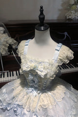 Blue [Dreaming Butterfly] Multi-Layered Jacquard Ruffle Bowknot Lace Sweet Princess Lolita Jsk Dress - Product - 13