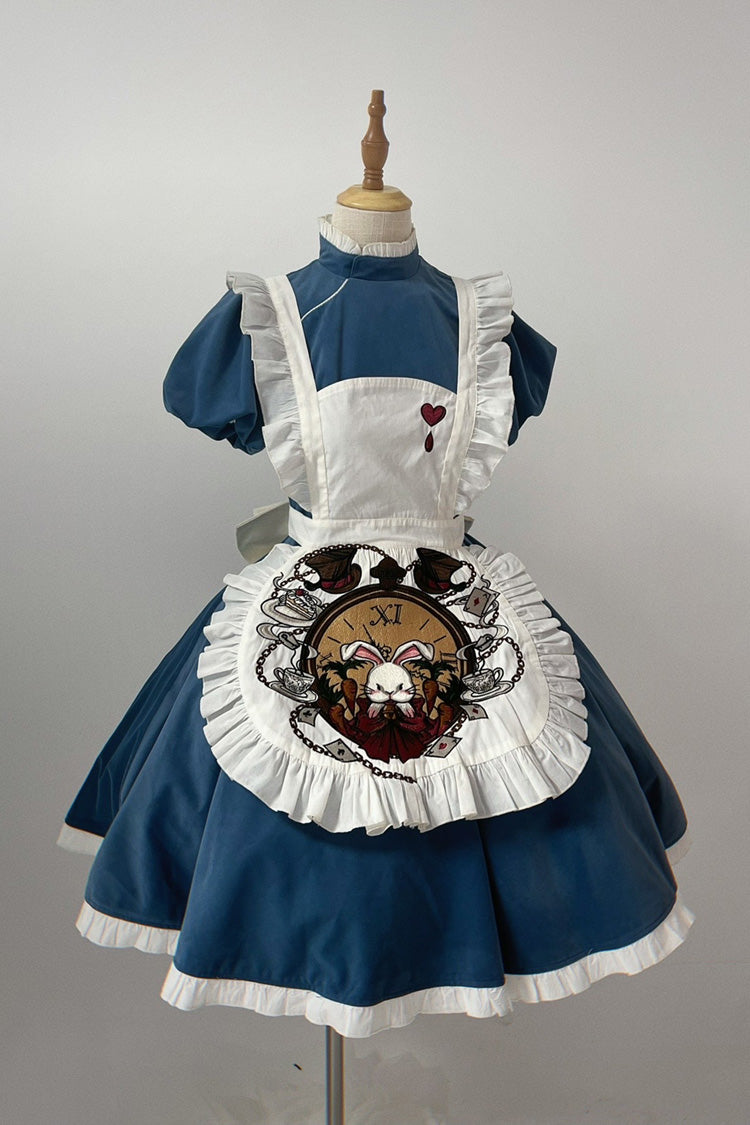 Blue [Dark Fairy Tale Alice] Long Sleeves Ruffle Gothic Lolita Dress - Blue - 2