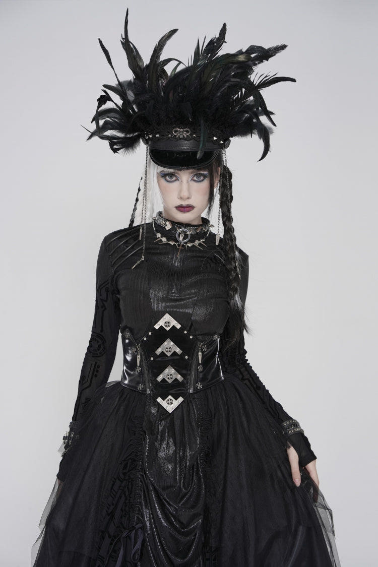 Black Lace-Up Slim Irregular Zippered Women's Punk Corset - Black - 1