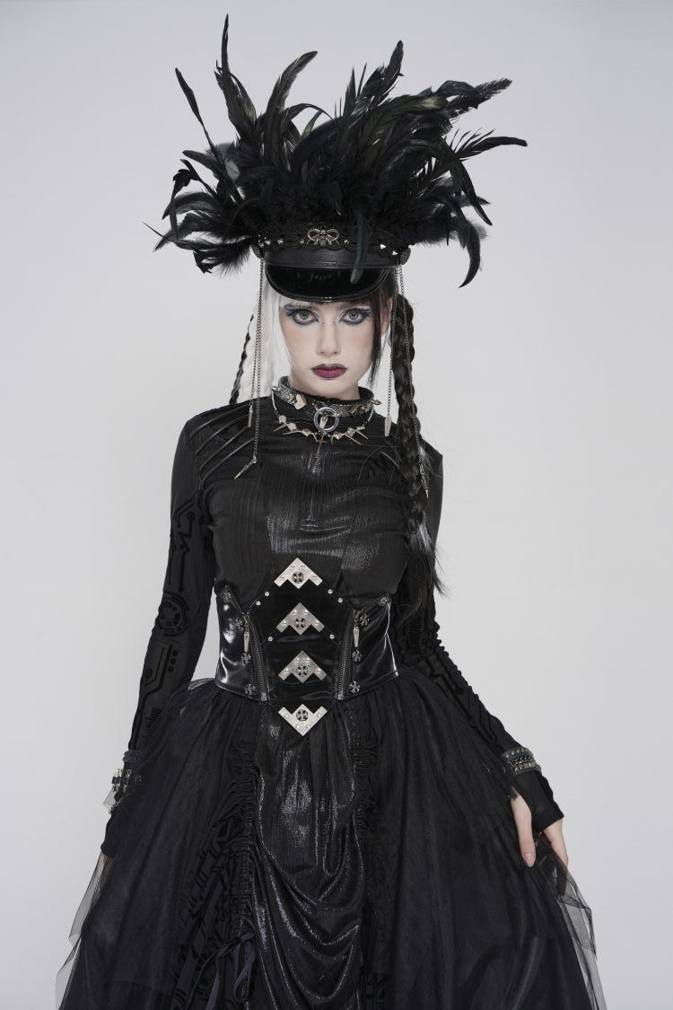 Black Lace-Up Slim Irregular Zippered Women's Punk Corset - Black - 1