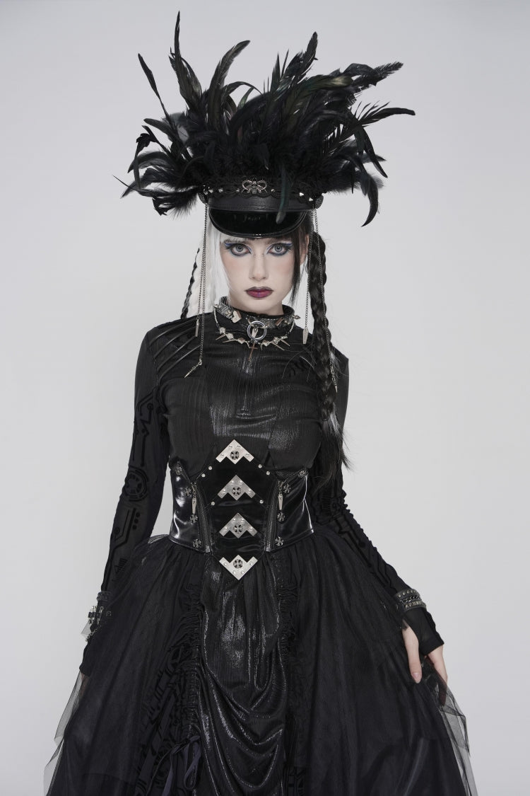 Black Lace-Up Slim Irregular Zippered Women's Punk Corset - Black - 1