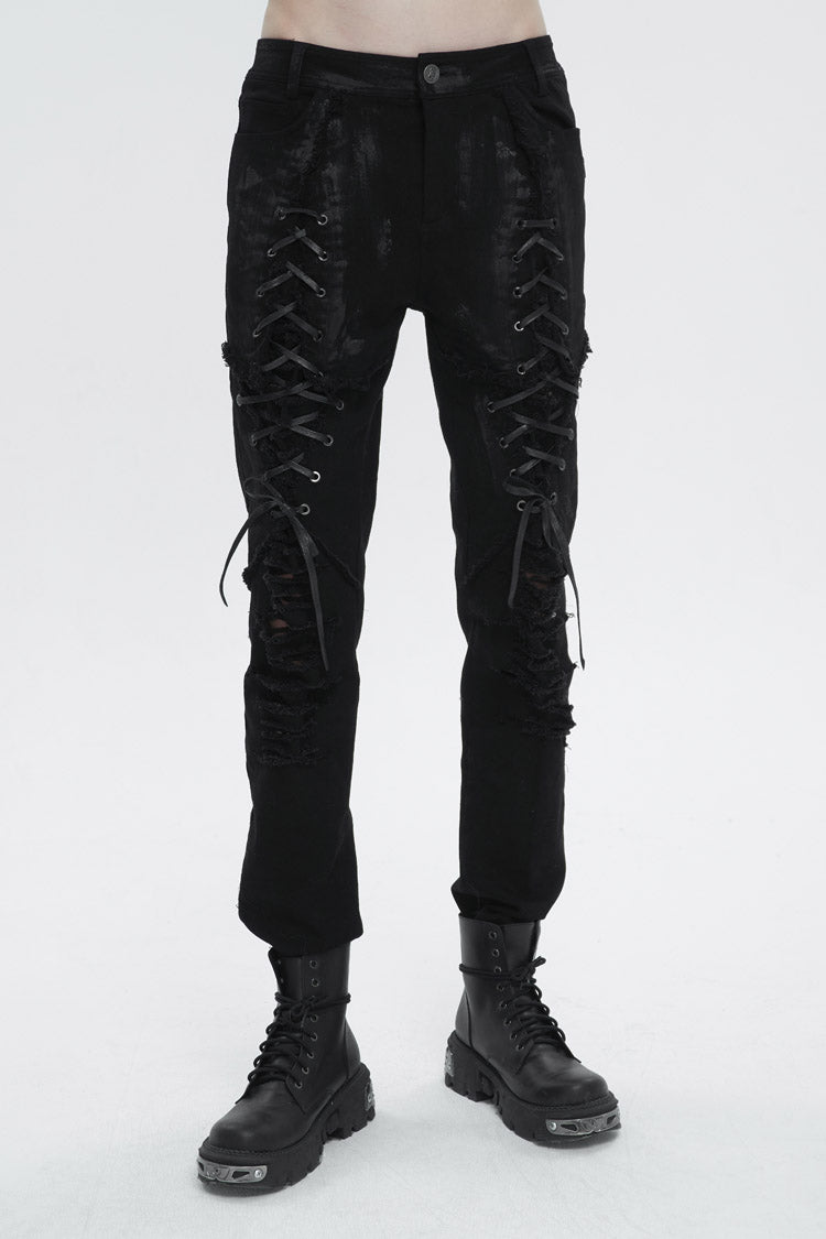 Black Personalities Strappy Distressed Men's Punk Pants - Black - 1
