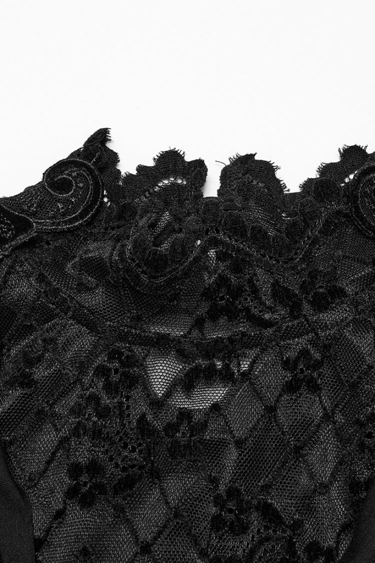 Black Long Sleeves Cowl Neck Stitching Lace Women's Gothic Blouse - Product - 5