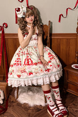 Mint Strawberry Dessert Print High Waisted Ruffle Bowknot Sweet Lolita JSK Dress 4 Colors - Product - 9