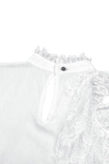 Black/White Lace High Collar Asymmetric Long Trumpet Puff Sleeves Bowknot Women's Lolita Gothic Short Dress - Product - 24