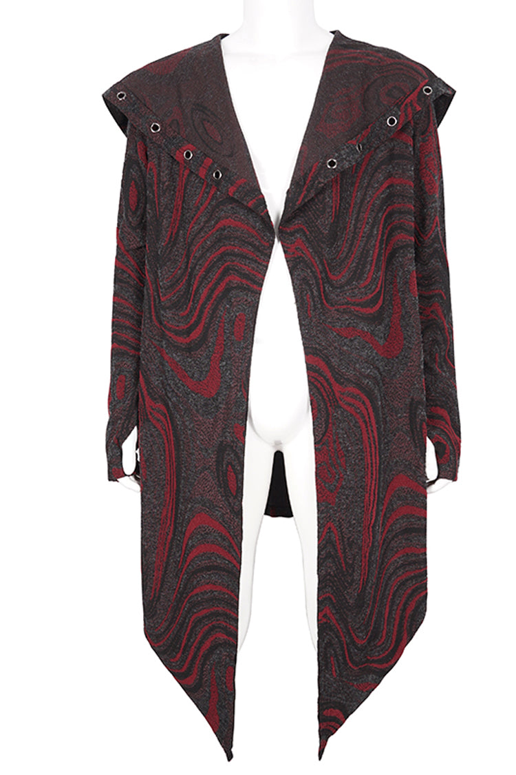 Red Irregular Multi Chain Men's Gothic Coat With Hood - Product - 9