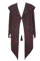 Red Irregular Multi Chain Men's Gothic Coat With Hood - Product - 9