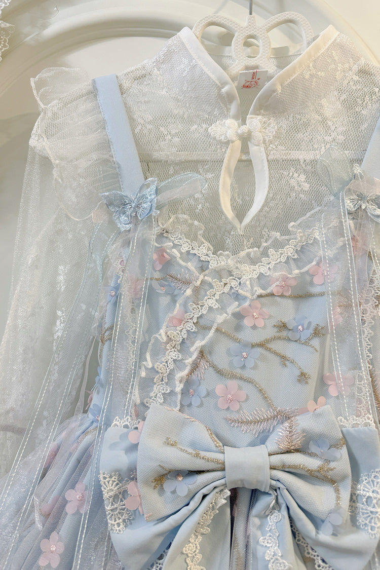 Sweet Sleeveless Ruffle Embroidery Bowknot Lace Chinese Style Lolita Jsk Dress 2 Colors - Product - 5
