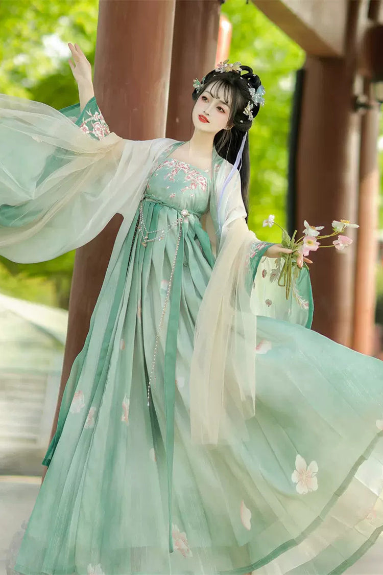 Embroidery Women's Sweet Chinese Style Hanfu Dress Full Set 2 Colors - Green - 4