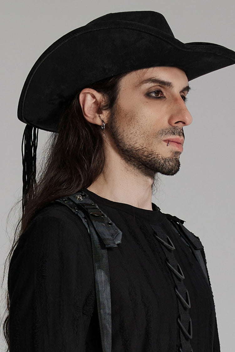Black Tassels Feather Skull Men's Punk Hat - Product - 2