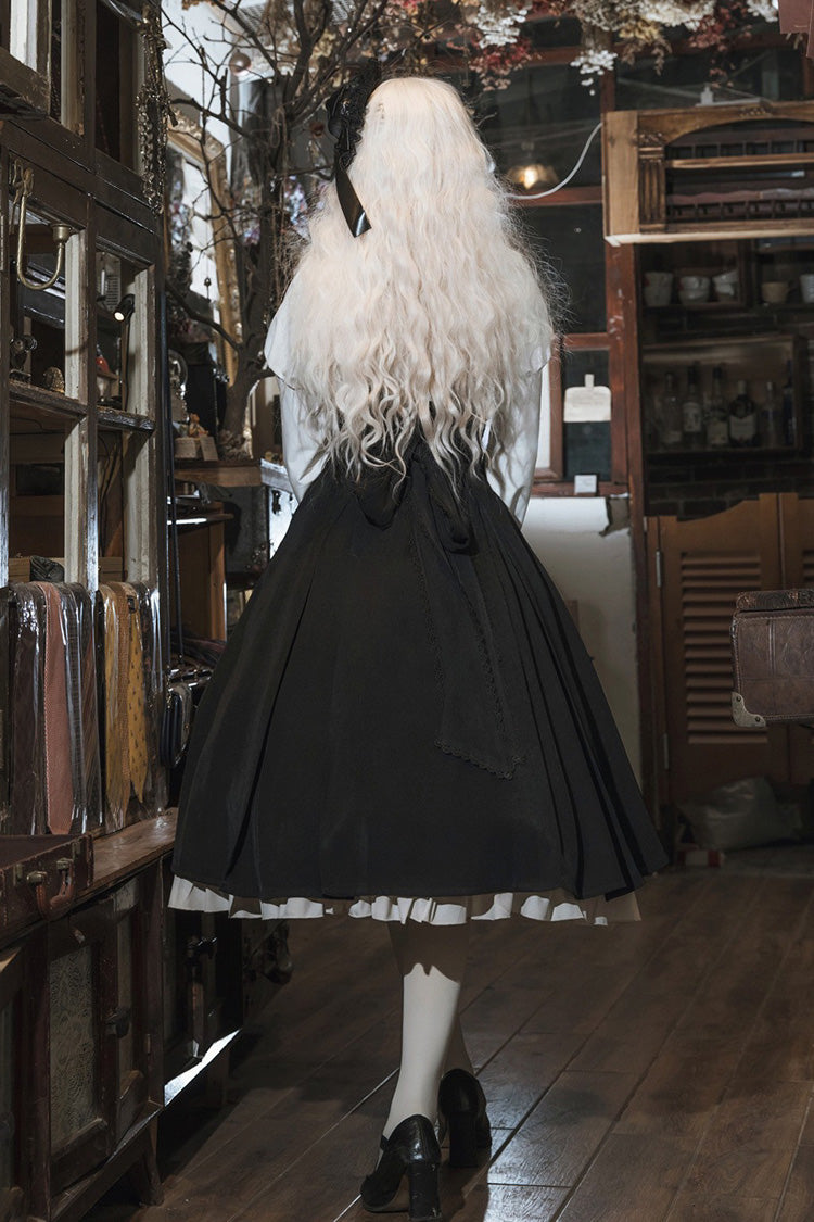 Black/White [Violin Variations] Ruffled Embroidered Gothic Lolita Jumper Dress Set - Product - 2