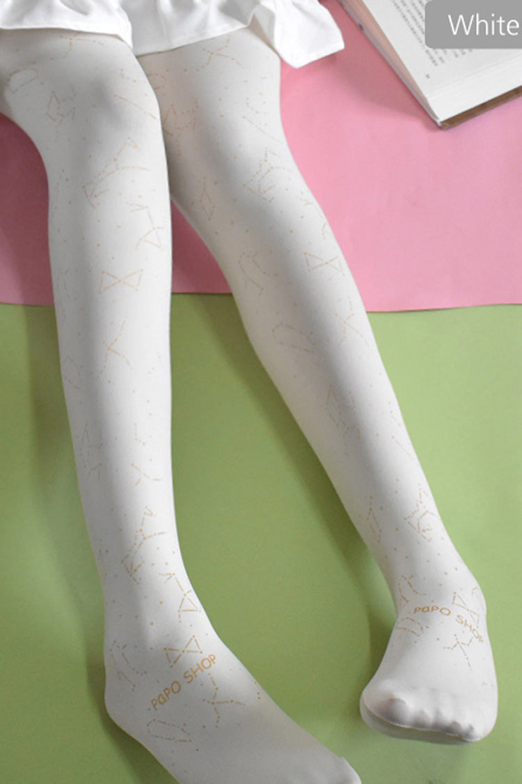 Zodiac Print Bronzing Classic Lolita Tights 2 Colors - White - 2