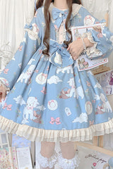Doll Collar Lantern Sleeves Cute Sheep Print Sweet Lolita OP Dress - Product - 5