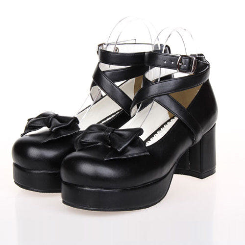 Bowknot Princess Round-toe Lolita High Heel Shoes - Black - 1