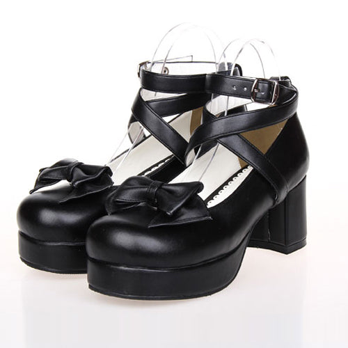 Bowknot Princess Round-toe Lolita High Heel Shoes - Black - 1