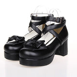 Bowknot Princess Round-toe Lolita High Heel Shoes - Black - 1