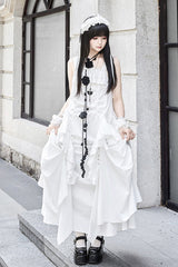 White [Dream] Sleeveless Ruffle Gothic Lolita Strap Dress - White - 1