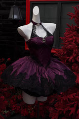 Purple [Lace Cat] Halterneck Cut-Out Embroidered Gothic Ballet Lolita Jsk Dress - Product - 3