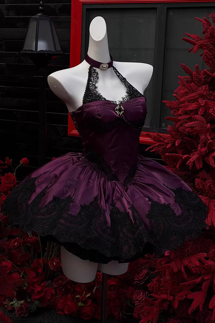 Purple [Lace Cat] Halterneck Cut-Out Embroidered Gothic Ballet Lolita Jsk Dress - Product - 3
