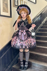 Purple [Devil Cat] Print Ruffle Bowknot Lace Gothic Lolita Jsk Dress (Plus Size Support) - Product - 2