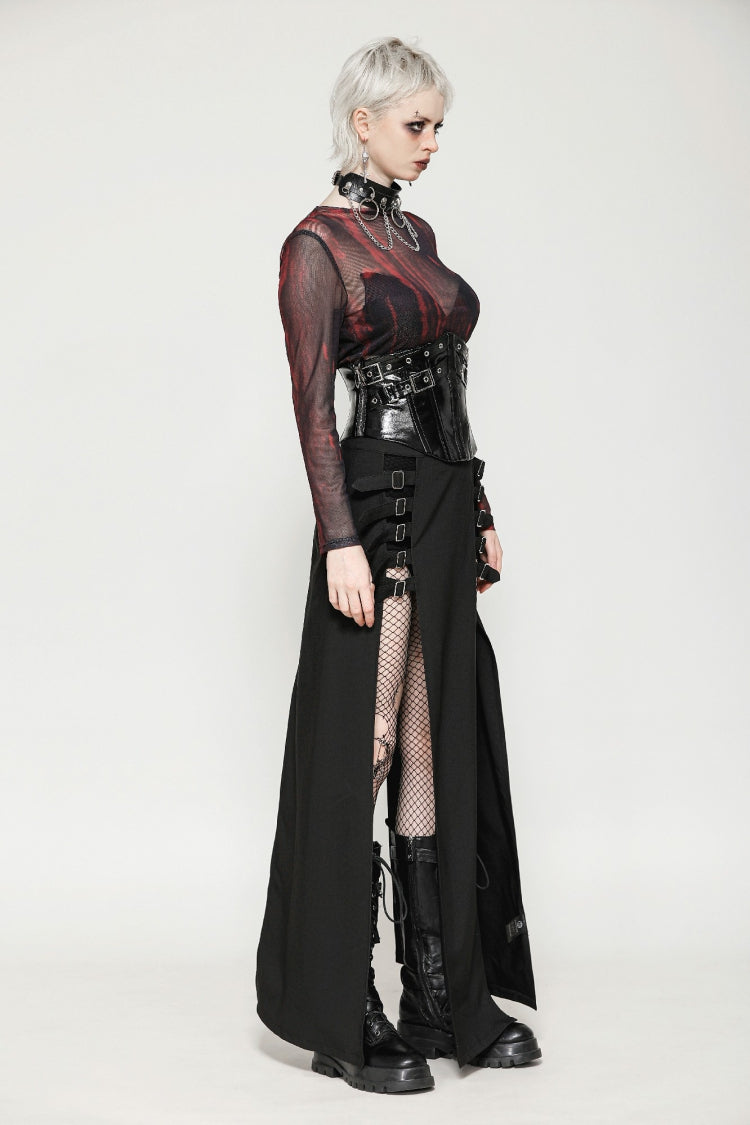 Black Lace-Up Buckled Women's Punk Patent Leather Underbust Corset - Product - 2