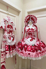 [Dream to Strawberry] Print Ruffle Bowknot Lace Sweet Lolita Jsk Dress 4 Colors - Product - 8