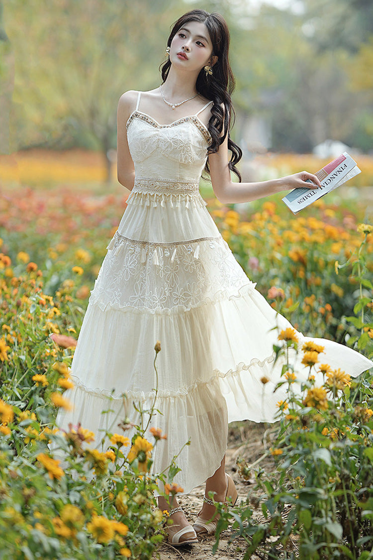 Apricot Bohemian Style Sleeveless Ruffled Embroidered Sweet Lolita Skirt Set - Product - 7