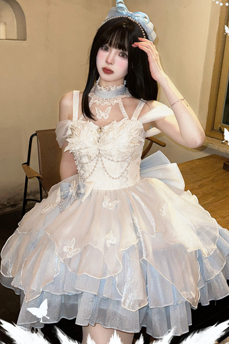 [Swan Lake] Multi-Layered Ruffle Bowknot Gothic Princess Lolita Jsk Dress 2 Colors - Product - 5
