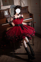 Wine Red [Eternal Night Bouquet] Sleeveless Ruffle Bowknot Sweet Princess Lolita Dress - Product - 10