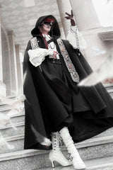 Black [Code 003] Long Sleeves Bow Vintage Elegant Prince Handsome Ouji Lolita Blouse Pants Cloak Set - Product - 12