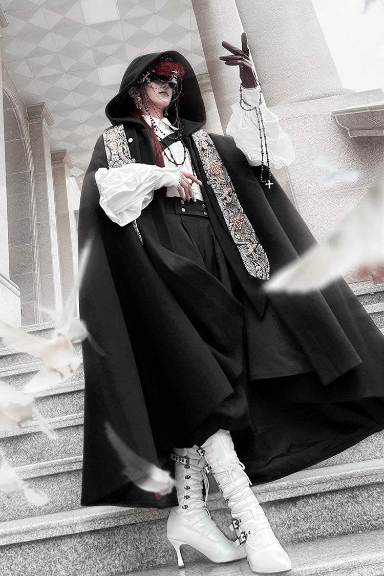 Black [Code 003] Long Sleeves Bow Vintage Elegant Prince Handsome Ouji Lolita Blouse Pants Cloak Set - Product - 12