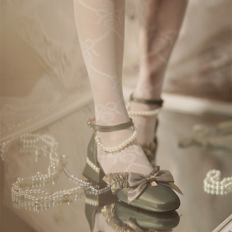 Romance Bowknot Lace Pearl Sweet Elegant Lolita Shoes 4 Colors - Product - 14