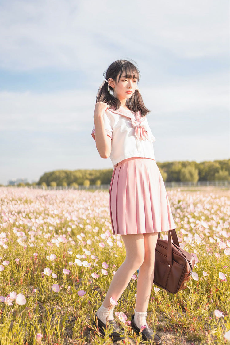 Pink College Style Sweet Japanese School Pleated Skirt - Product - 3