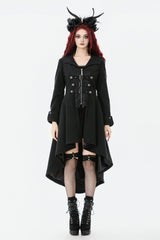 Black Lapel Collar Long Sleeves Lace-Up Irregular Bouble-breasted Buckle-up Women's Gothic Coat - Product - 5