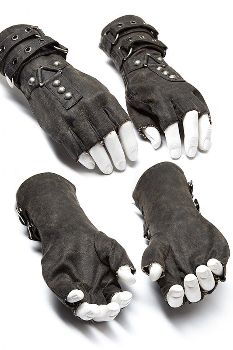 Metal Buckle PU Leather Men's Steampunk Gloves 2 Colors - Product - 10