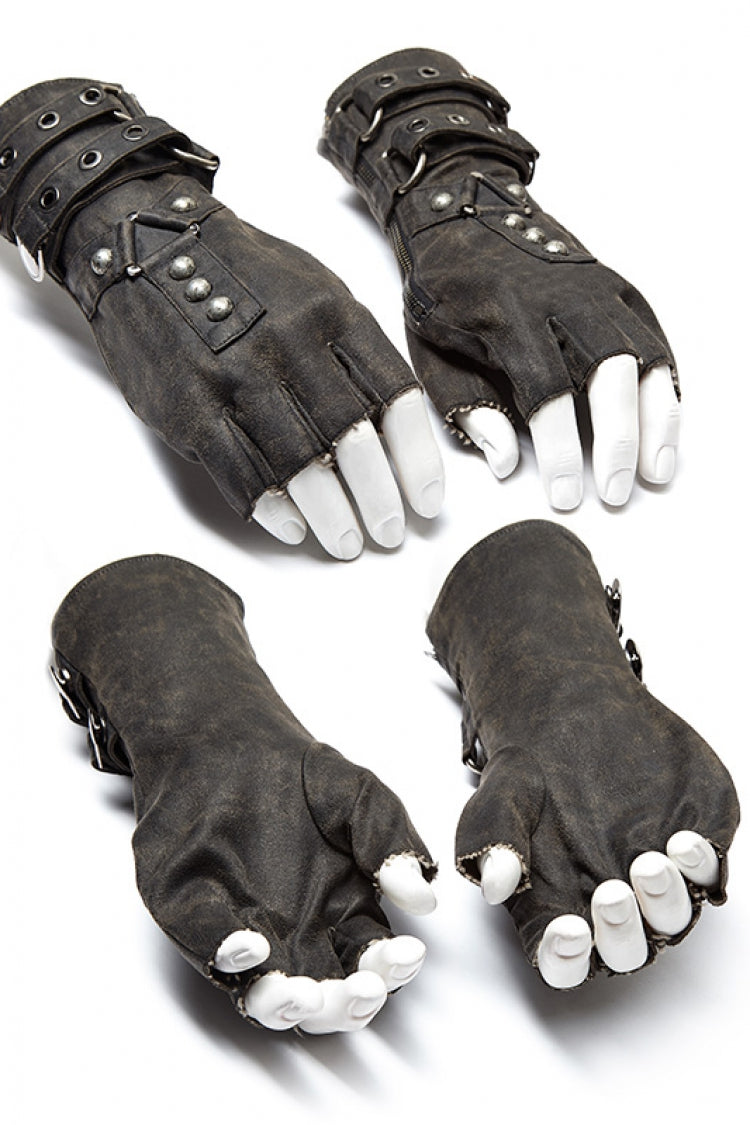 Metal Buckle PU Leather Men's Steampunk Gloves 2 Colors - Product - 10