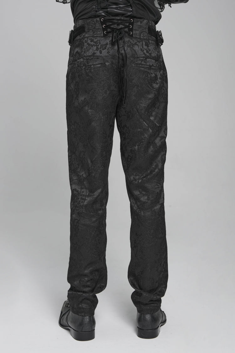 Black Printed Lace-Up Buckled Zippered Men's Gothic Pants - Product - 6