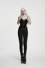 Black Jacquard Slim Fit Women's Gothic Cool Cosplay Pants - Product - 5
