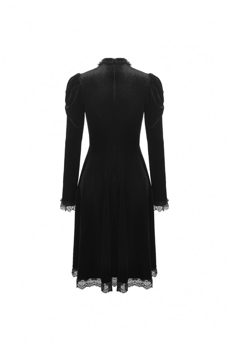 Black Lace Long Puff Sleeves Women's Gothic Velet Dress - Product - 14