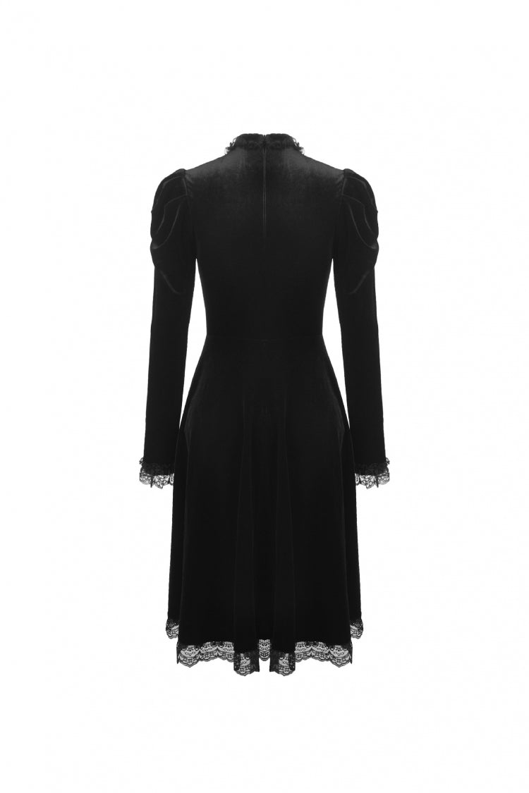 Black Lace Long Puff Sleeves Women's Gothic Velet Dress - Product - 14