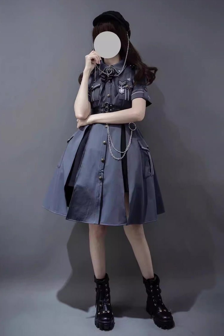Evil Python 2.0 Short Sleeves Gothic Military Handsome Lolita Dress 3 Colors - Product - 9