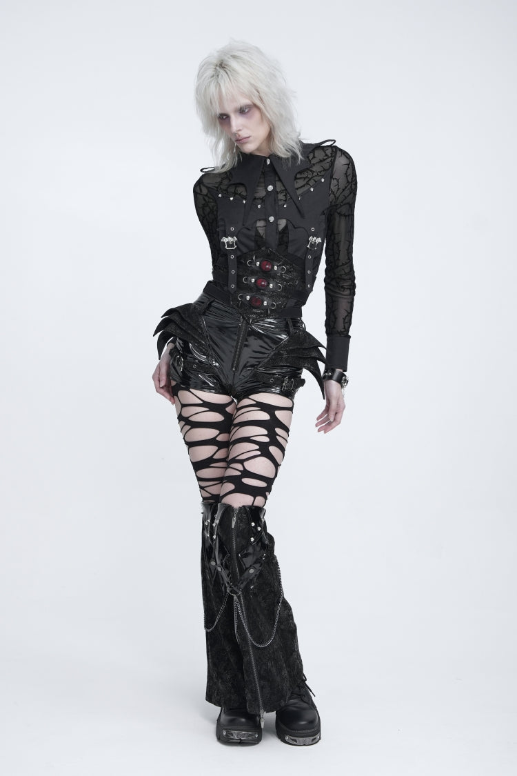 Black Lace-Up Slim Fit Women's Gothic Royal Spiked Evil Eyes Girdle - Product - 5